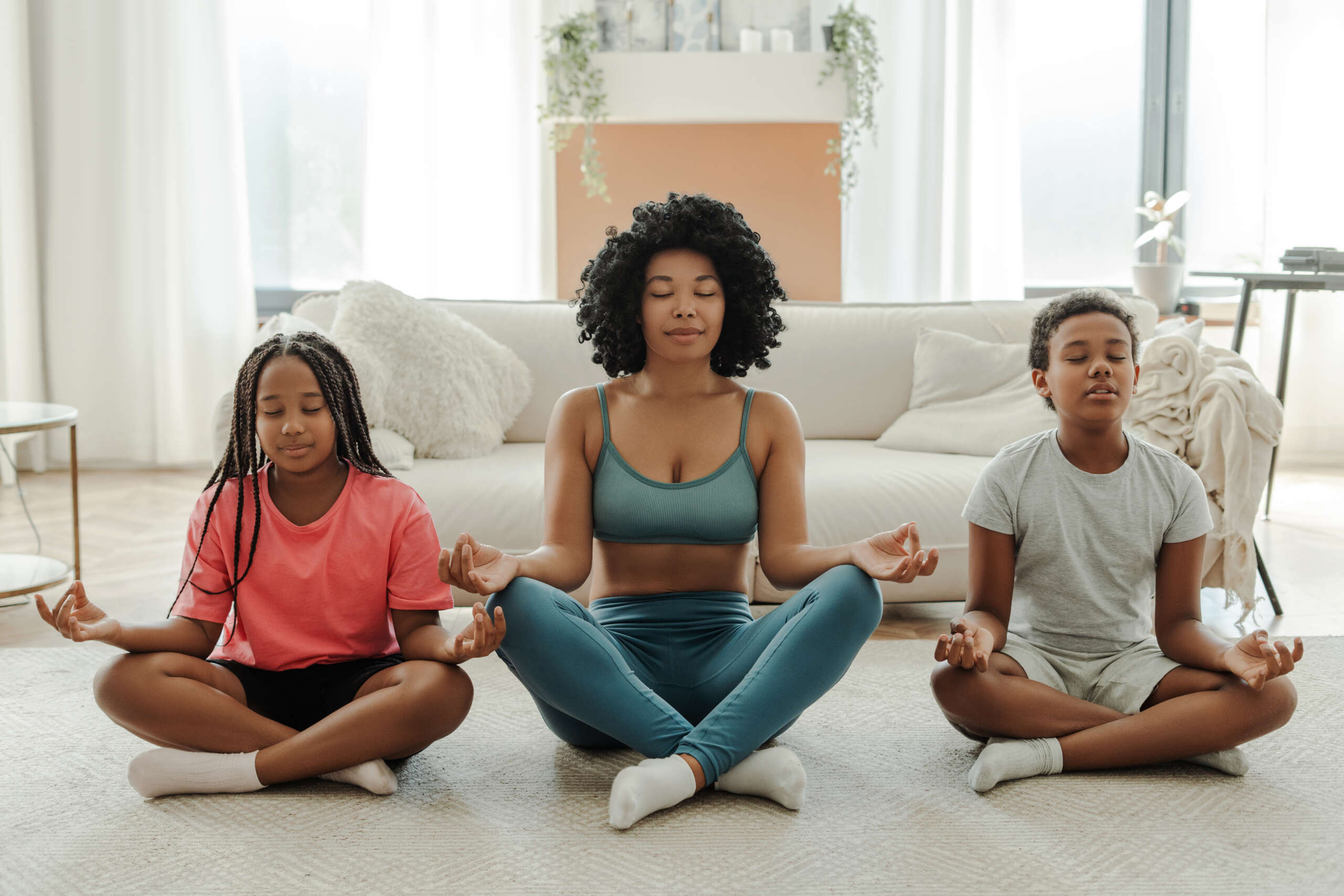 5-Minute Morning Meditation for a Peaceful Start- mom meditating with children